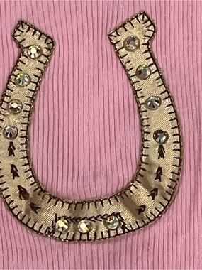 Pink Ribbed Baby Tank Top with Gold Horseshoe Applique
